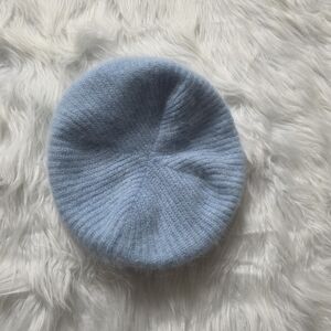 Aris Light Blue Fuzzy Knit Beret